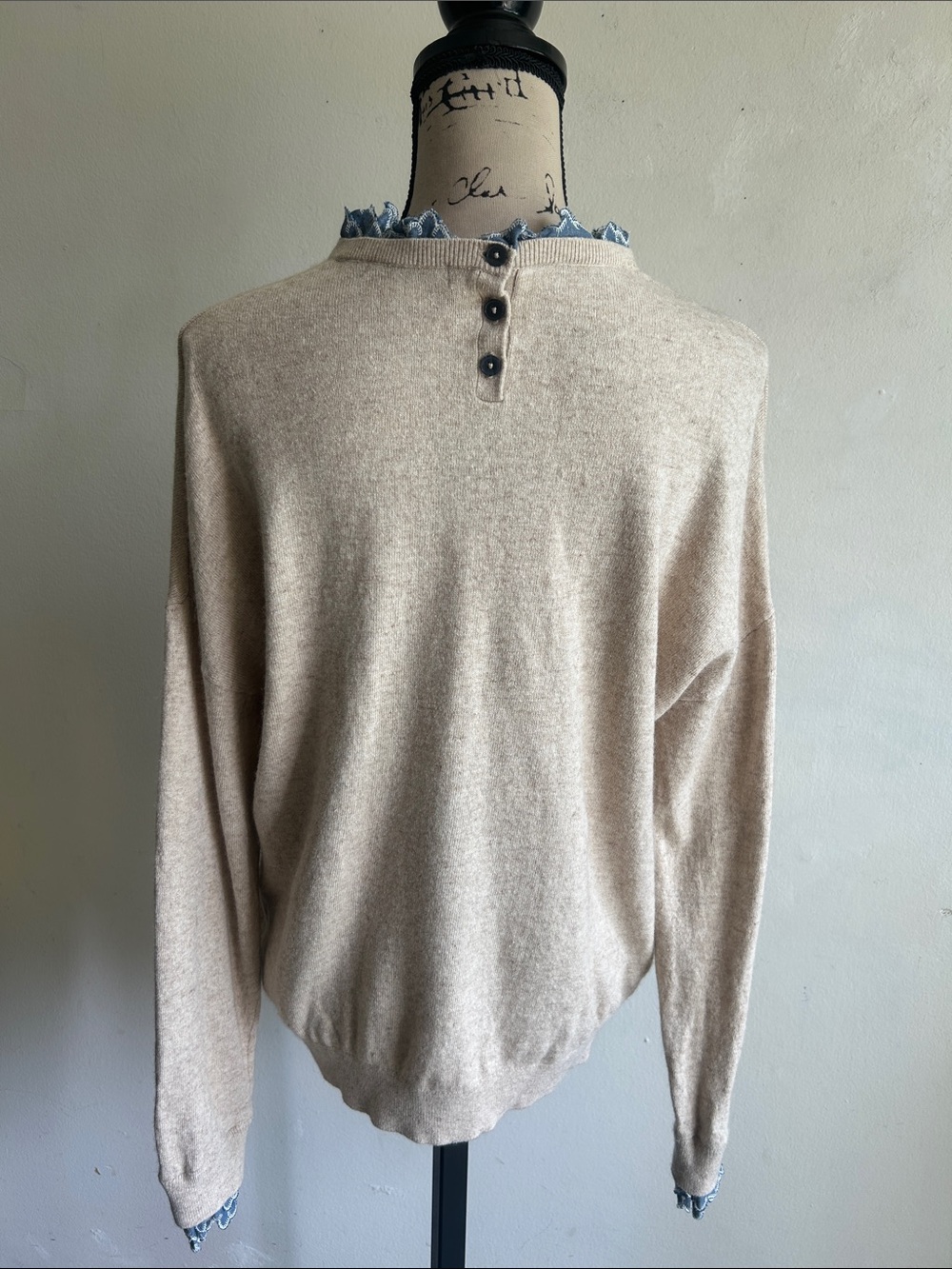 Boden Lydia Woven Frill Cashmere Blend Beige Sweater Size 14 - Picture 11 of 15